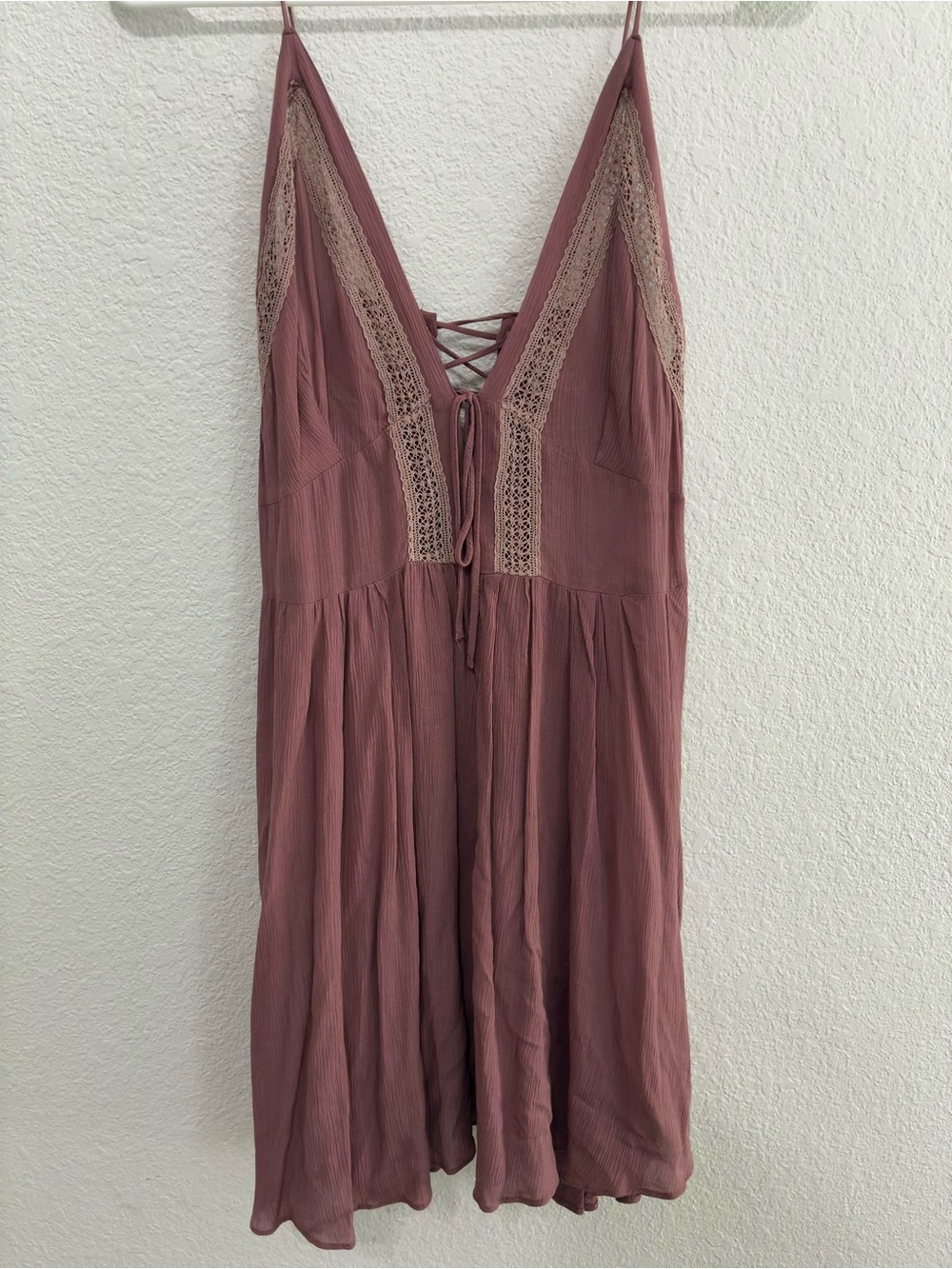 Free People Dusty Rose Lace-Trim Mini Dress
